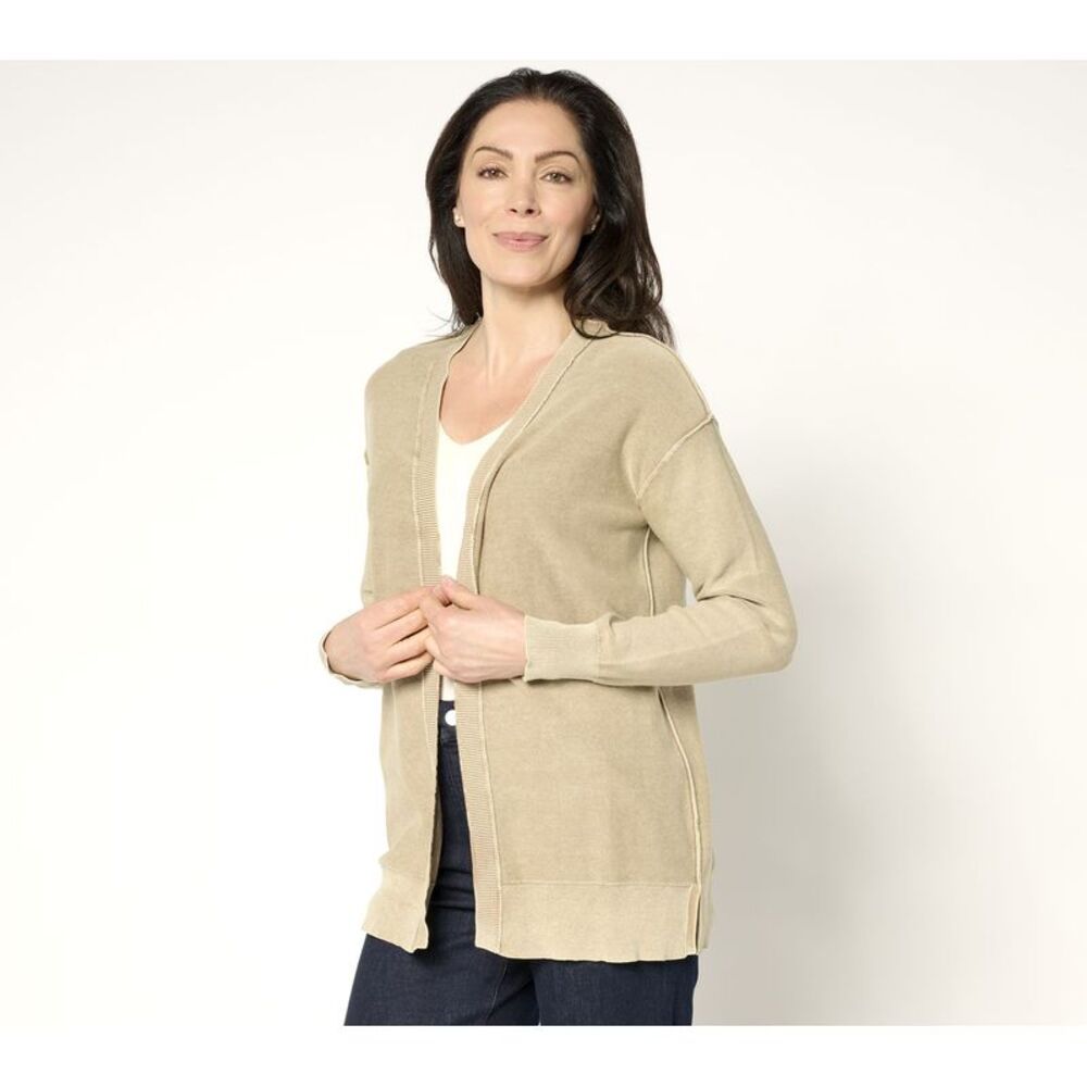 Women Control Women's Top Sweater Sz L 100% Cotton Cardigan Wash Brown A676015